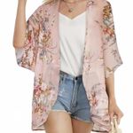Chicgal Floral Kimono Cardigan Loose Cover Up Sheer Casual Blouse Top Size L Pink Size L Photo 2