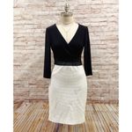 Ralph Lauren Lauren Women's Black White Faux-Leather-Trim Sheath Dress Size 2P Photo 1