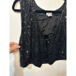 VTG TINA Black Sequin Beaded Vest Women Small 15.5"x18" Silk Cropped Evening Photo 4