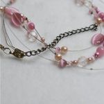 Source Unknown Floating Fantasy Pink Cat Eye Beaded Triple Layer Silver Tone Wire Chic Necklace Photo 2