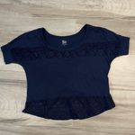 SO . Navy Blue Simple Lace Crop Top T-Shirt ~ Size Medium Photo 0