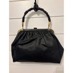 Vintage 1940's Black Ruched Handle Kiss Lock Clasp Frame Handbag Evening Bag Photo 1