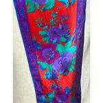 Liz Claiborne Red Purple Floral Print Satin Scarf Signed Vintage Photo 1