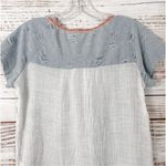 Hem & Thread Women's Distressed Color Block Short Sleeve Shirt Blue White Small Photo 10