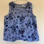 Liz Claiborne Blue Linen Blend Floral Flower Tank Top Shirt Blouse Womens Large Photo 0