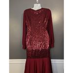 Sequin Evening Dress Womens Small Red Long Sleeve V Neck Party Gown Formal Photo 5