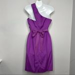 Trina Turk Silk Dress Womens Size 8 One Shoulder Beaded Belted Mini Party Purple Photo 4