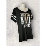 Hot Kiss Women's 1X Insta Awesome Graphic Varsity Jersey Ringer Tee Streetwear Photo 1