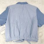 VINTAGE Deadstock 80s 90s Cropped Button Down Shirt Tie Waist‎ Boxy Size XL New Blue Photo 8