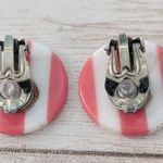 Vintage Clip On Earrings Pink & White Stripes Photo 5