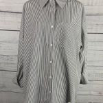 Aisew Button Front Shirt Womens L Pin Striped Long Sleeve Collared NEW Gray Size L Photo 0