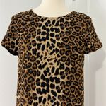 Line and Dot Small Brown and Black Leopard Animal Print Short Sleeve Shift Dress Photo 9
