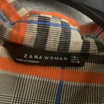 ZARA woman Orange Black Blue Plaid Button Down Shirt Work Career Retro Photo 6