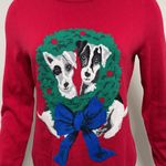 Lands End Christmas dog & wreath red sweater size small Photo 1