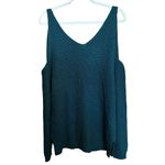 Daytrip  Buckle Sweater Womens Medium Green Cold Shoulder Chunky Knit Pullover Photo 4