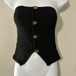 ZARA  S Small Black Knit Strapless Bustier Top Corset Gold Button Peplum Hem Tube Photo 0