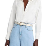 AQUA  Women's White Collared Long‎ Sleeve Top Blouse Career Professional Photo 0