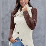 Women’s Button Turtle Cowl Neck Asymmetric Hem Wrap Pullover Sweater Size XL White Photo 0