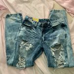 Machine dark acid wash ripped straight leg jeans Blue Size 27 Photo 0