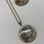 Matching Kitty Cat Gold Tone Pendant Necklace And Brooch Set Photo 7