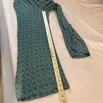 Anthropologie Muted Teal Geometric Patterned Crinkle Rayon Wide Leg Pull On Pant Photo 11