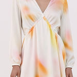 JAAF Organic Silk Mini Dress Aura Light Print V Neck Mini Dress Long Sleeve Pink Size L Photo 0