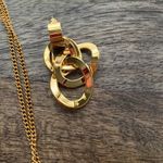 Avon Heart necklace and chain link pierced earrings set red ruby garnet gem VTG Gold Photo 2