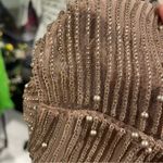 Vintage 80’s heavy beaded silk mesh shirred bodice luxury midi gown dreamy Tan Photo 10