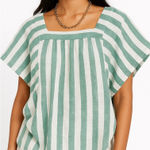 BeachLunchLounge Striped Linen Blend Top Square Neck Green White Sz S Coastal Photo 0