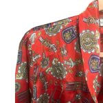 Vintage Martinique Equestrian Polo Print Red Gold Satin Blouse Small Photo 4