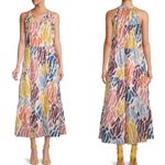 T Tahari M Multicolor Sleeveless Maxi Dress Abstract Tiered Halter Photo 1