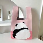 Chic Canvas Panda Pink‎ Casual Knit Style Satchel Wrist Strap Bag Versatile Pink Photo 6
