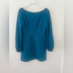 Milly  Teal Long Sleeve Split Neck Mini Dress Puff Sleeve Cocktail Party Size 8 Photo 1
