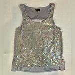 EXPRESS Sequin Gray Tank Top Split Flowy Back Stretch Cocktails Size Small Photo 5