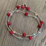 Raspberry jade & Swarovski crystal double strand choker necklace, NEW Red Photo 0