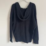Aerie  Cozy Up Waffle Knit Sweater Hoodie Size Small Oversized V Neck Black Photo 4