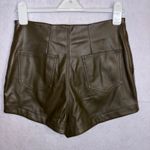 Avec Les Filles  Olive Green Faux Leather high Waist Pleated Shorts Size S Photo 4