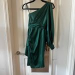 Mac Duggal IEENA  SATIN ONE SLEEVED COCKTAIL DRESS Emerald Green Size 0 Photo 5