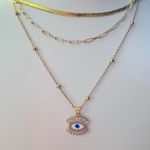 Boutique NEW‎ Handmade Evil Eye Yellow Gold Filled Simulated Diamond Necklace, 18-20” Photo 1