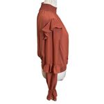 frame denim FRAME Smocked Chiffon Blouse Women’s Size Medium Spice Ruffle High Neck Long Photo 4