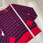 Lands' End  Cardigan supima cotton striped womens Red Blue (medium) preppy bright Photo 4