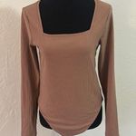 Old Navy Tan / Light Brown Lined Ribbed Adjustable Long Sleeve U Neck Bodysuit Photo 0