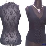 Cache Black Sheer Illusion Lace Back Peek A Boo Mesh Front Cami Top New NWT $88 Photo 0