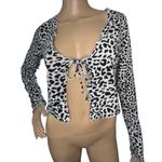 Princess Polly  Black And White Leopard Print Long Sleeve Front Tie Top Photo 0