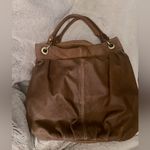 Coldwater Creek Vintage Leather Tote Satchel Purse Tan Brown Hobo Bag, Brass Hardware Photo 10
