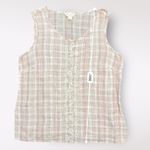 April Cornell Linen Tank L Pink White Plaid Sleeveless Boho Cottagecore Size L Photo 5
