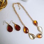 Gold Topaz Amber Crystal Teardrop Necklace Set Photo 0