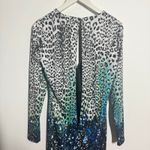 Bebe  Dress Women M Blue Leopard Lace Trim Long Sleeve Y2K Going Out Club Ruched Photo 5