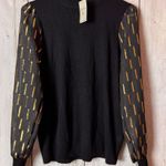 Carmen Marc Valvo Black and Gold Mock Neck Long Sleeve Sweater Sz M NWT Photo 1