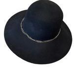 Saks 5th Avenue Saks Fifth Avenue Womens Wool Felt Floppy Hat with‎ Silver Chain Black One-Size Photo 2